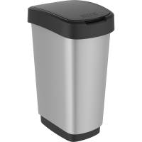 Rotho Twist plast affaldsspand med låg 25 liter sølv med sort kant