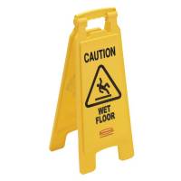 Advarselsskilt gul 2-sidet med tekst "Caution - Wet floor"