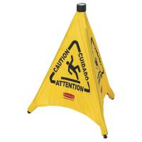 Advarselsskilt gul 3-sidet med tekst "Caution"