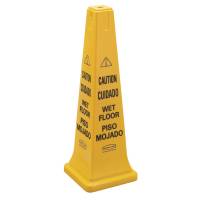 Advarselsskilt 4-sidet med tekst "Caution - Wet floor" gul