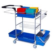 Rengøringsvogn drypsystem med 4 spande og affaldsstativ 110L - 56cm vognen er grå