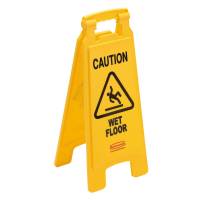 Advarselsskilt gul 2-sidet med tekst "Caution - Wet floor"