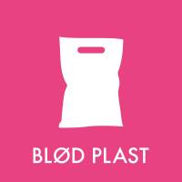 Piktogram 6x6cm selvklæbende folie med tekst, BLØD PLAST