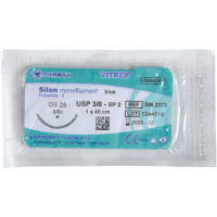 Silon sutur Monofilament 45cm 3/0 DS-25 nål (DS-24) Non-resorberbar steril blå