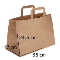 Bærepose papir med hank 35x17x24,5cm 17 liter brun - vådstærk
