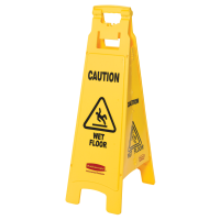 Advarselsskilt gul 4-sidet med tekst "Caution - Wet floor"