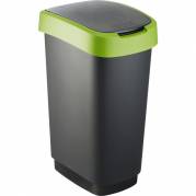 Rotho Twist plast affaldsspand med låg 50 liter sort med grøn kant