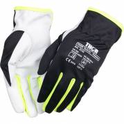 Gedeskindshandske, THOR Teknik Polyester, 10, sort, gedeskind/polyester, Hi-vis mellem fingrende