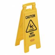 Advarselsskilt gul 2-sidet med tekst "Caution - Wet floor"