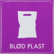 Piktogram 6x6cm selvklæbende folie med tekst, BLØD PLAST