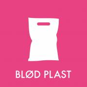 Piktogram 6x6cm selvklæbende folie med tekst, BLØD PLAST