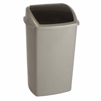 Affaldsspand plast med svinglåg 50 liter 40x75cm grå med sort låg