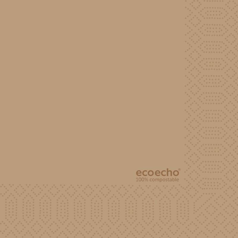 Duni Ecoecho frokostserviet Svanemærket 3-lags 1/4 fold 33x33cm brun