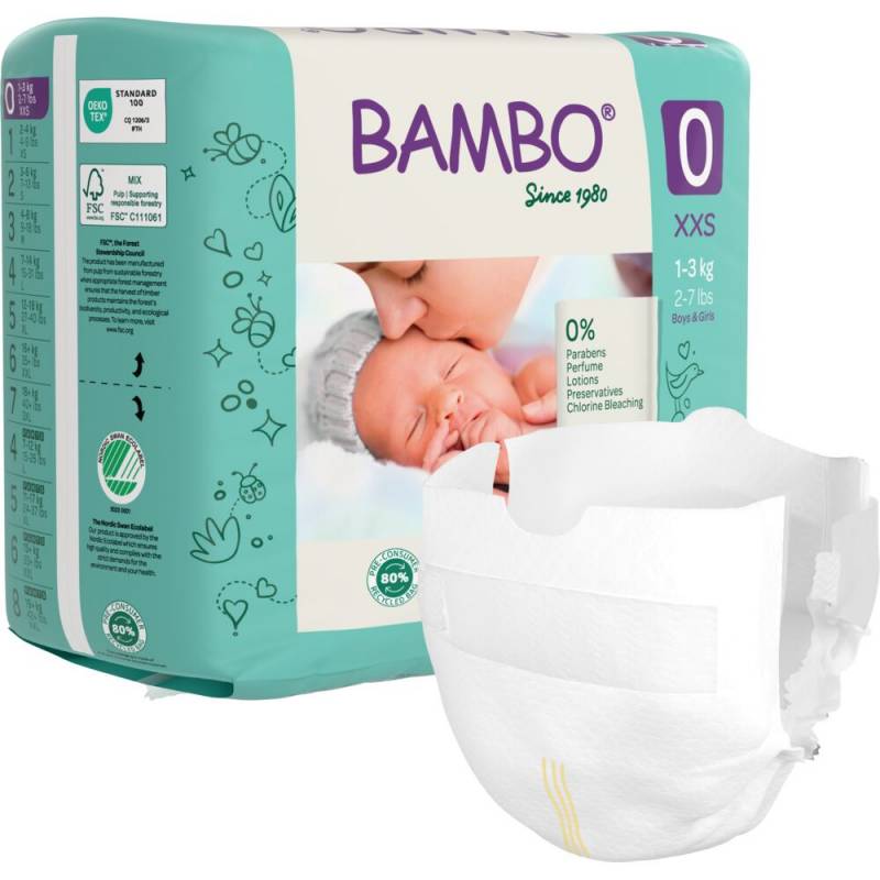 Bambo Nature ECO b&oslash;rne bukseble svanem&aelig;rket Str.0, 1-3 kg Svanem&aelig;rket