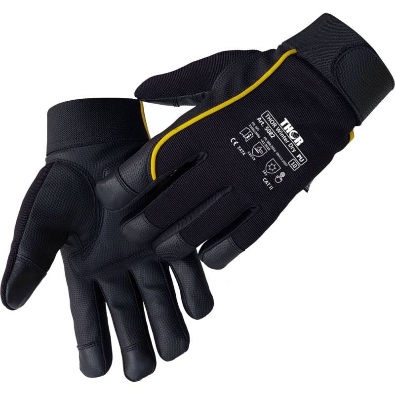 THOR Winter syntetisk PU læderhandske Str. 12 PU i håndfladen sort