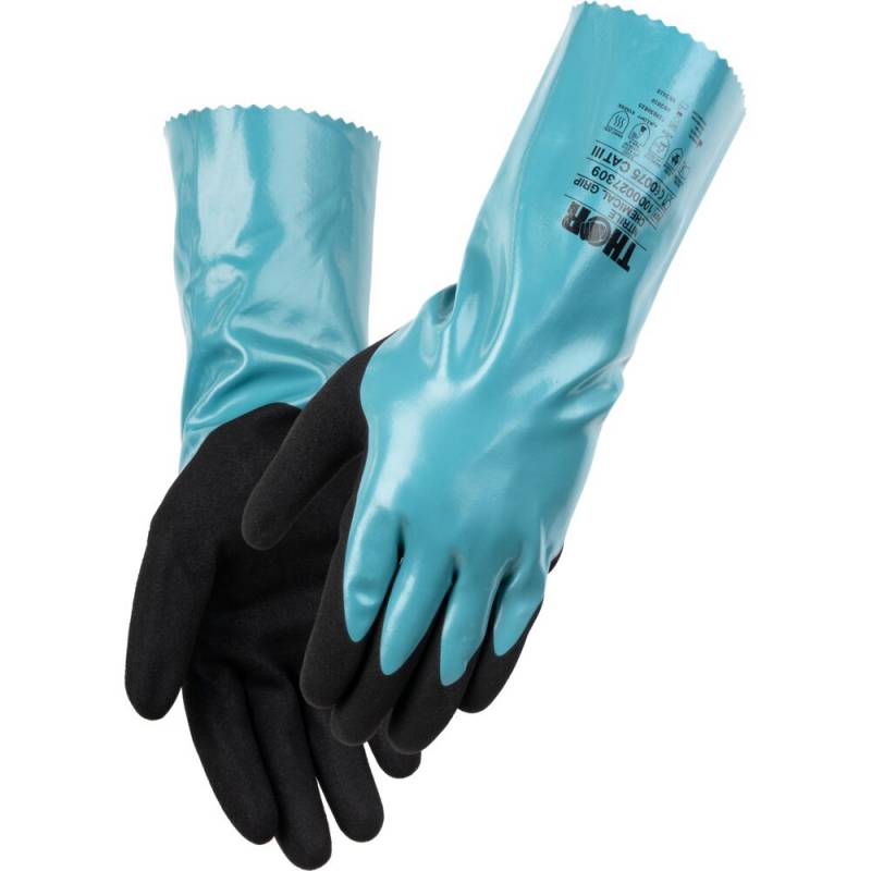 THOR Chemical Grip Nitrilhandske Str. XXL pudderfri sort p&aring; gr&oslash;n