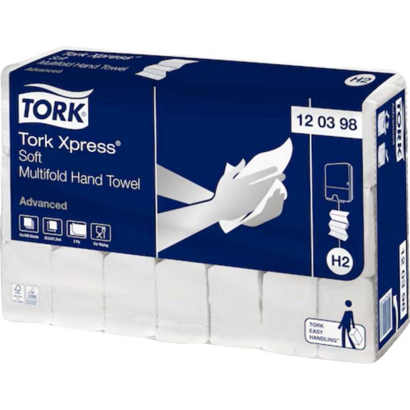 H&aring;ndkl&aelig;deark, Tork H2 Advanced, 2-lags, Z-fold, 25,5x21,3cm, 8,5 cm, hvid, genanvendt papir