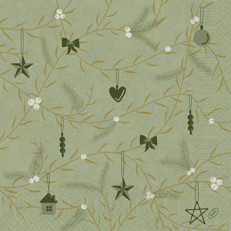 Duni middagsserviet Noel Pistachio 3-lags 1/4 fold 40x40cm flerfarvet nyfiber