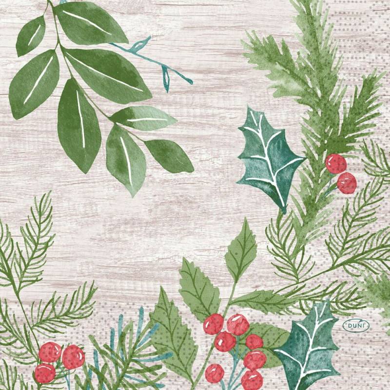 Duni frokostserviet Winter Greenery 3-lags 1/4 fold 33x33cm flerfarvet nyfiber