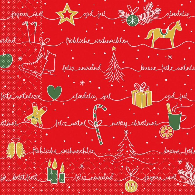 Juleserviet middagsserviet 3-lags 1/4 fold 40x40cm nyfiber julerød