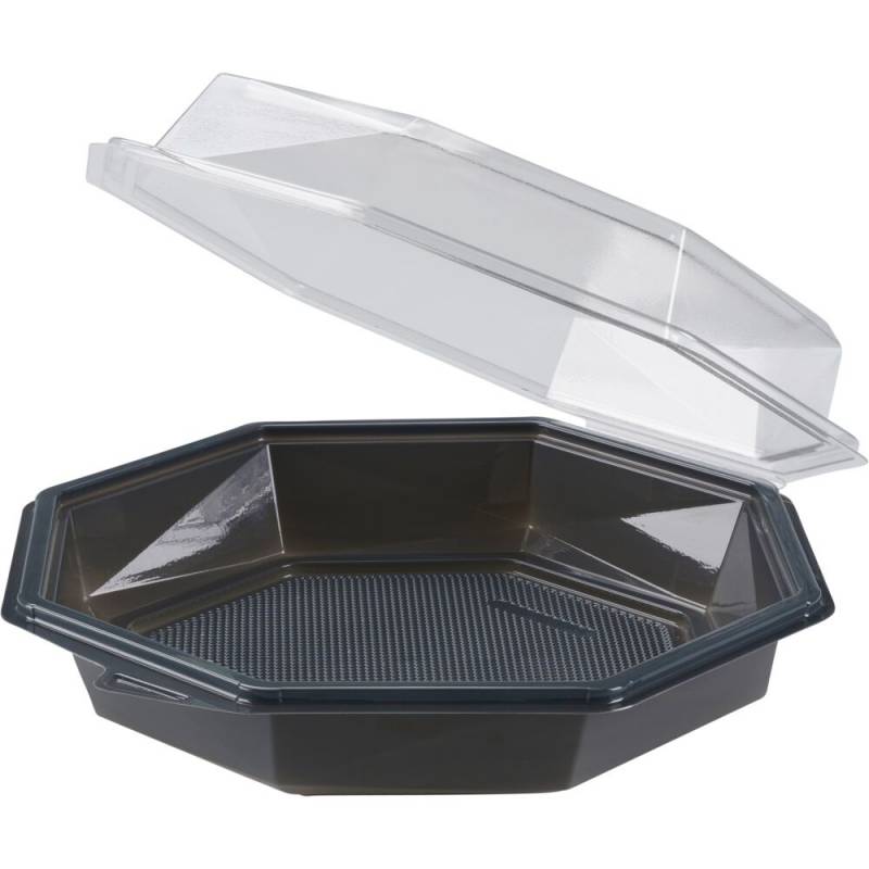 Plastbakke 19x19x6cm 632ml APET med h&aelig;ngslet l&aring;g octaview m&oslash;rkegr&aring;