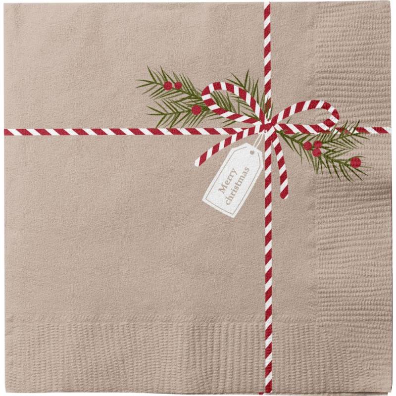 Frokostserviet 3-lags 1/4 fold 33x33cm papir med sl&oslash;jfe beige