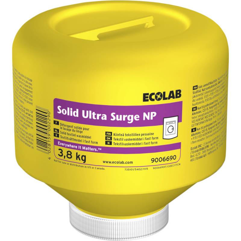 Ecolab Solid Ultra Surge vaskepulver kulørt uden farve med parfume 3,8kg