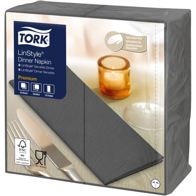 Tork Linstyle middagsserviet 1/8 fold 40x39cm nyfiber antracit