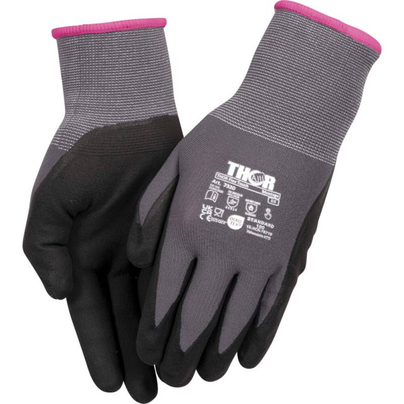 THOR Flex fingerdyppet nitrilhandske Str. 5 nitril/polyester lycra overh&aring;nd