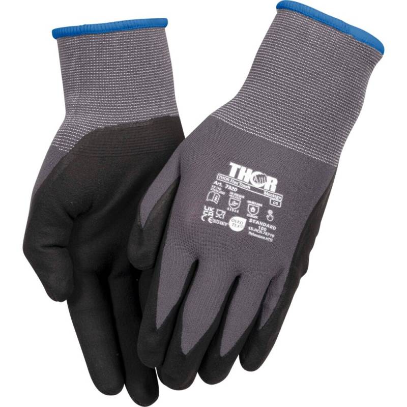 THOR Flex fingerdyppet nitrilhandske Str. 6 nitril/polyester lycra overh&aring;nd