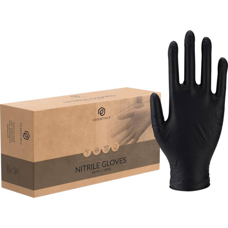 Essentialz engangshandske Str. L nitril pudderfri sort, 100 stk
