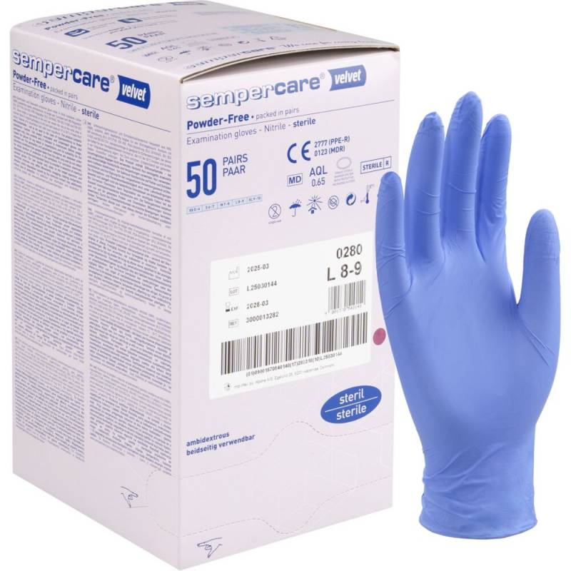 Sempercare Velvet steril undersøgelseshandske str. L nitril pudderfri