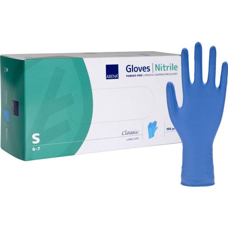 Lang unders&oslash;gelseshandske Classic S nitril pudderfri bl&aring;