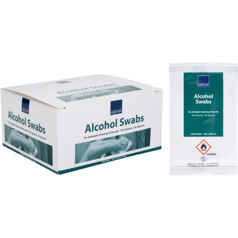 Alkohol serviet 20x15cm 70% ethanol 2% glycerin enkeltpakket