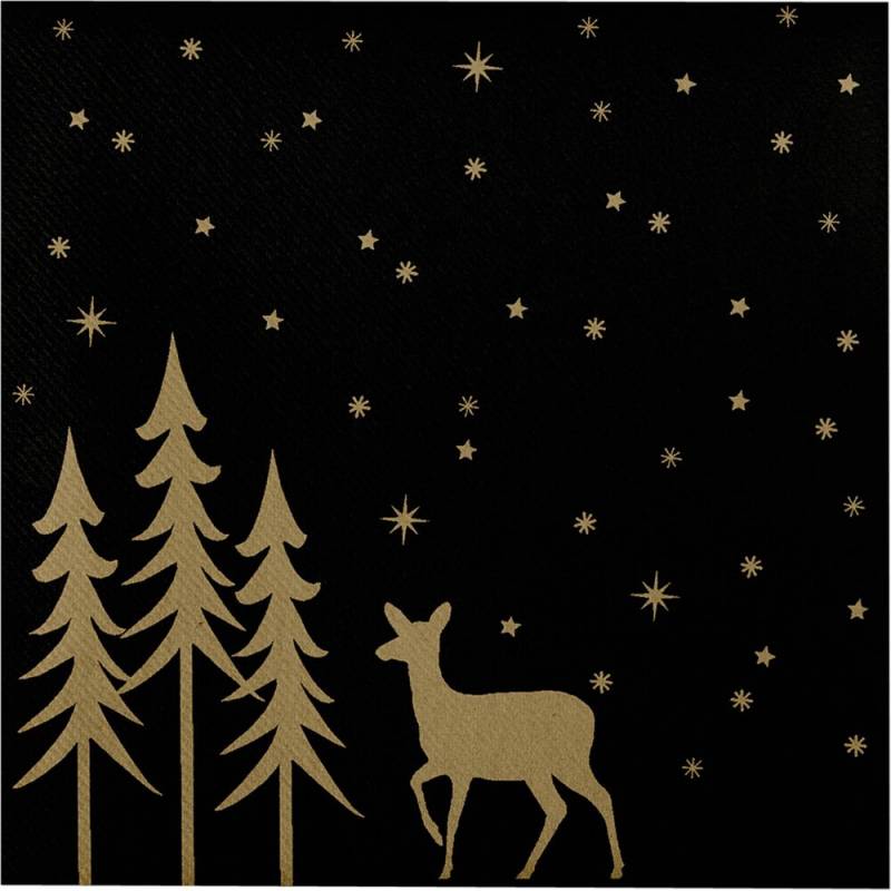 Middagsserviet Golden Winter 1/4 fold 40x40cm airlaid sort