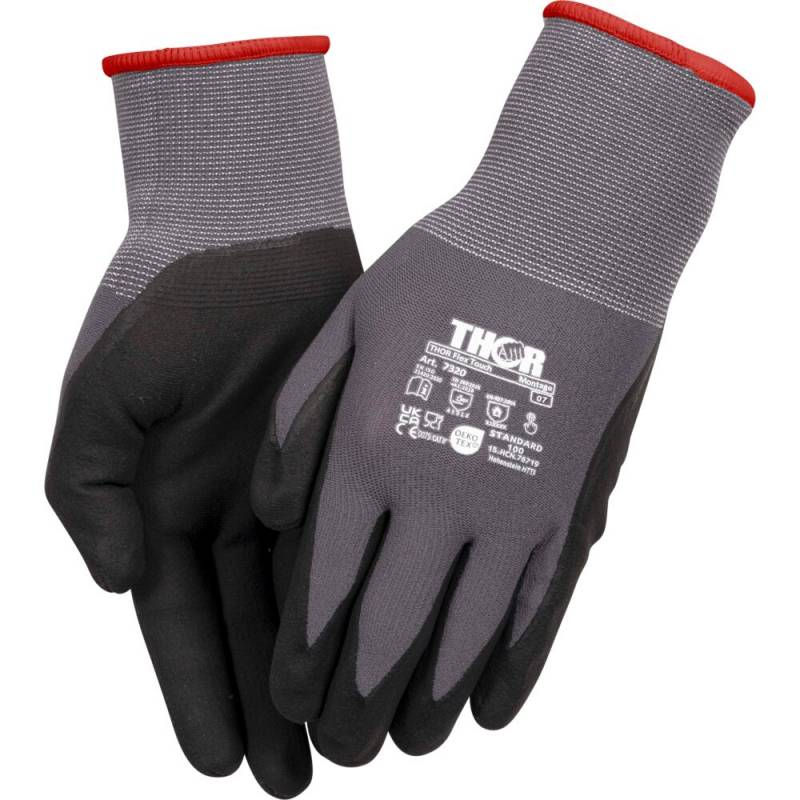 THOR Flex fingerdyppet nitrilhandske Str. 7 nitril/polyester lycra overh&aring;nd