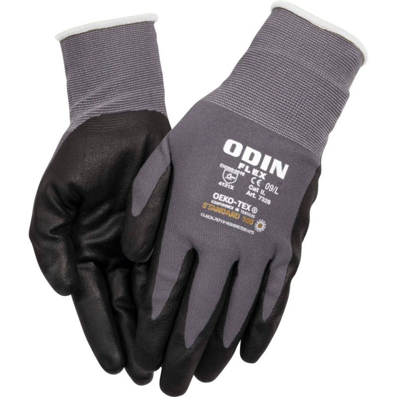 ODIN Flex fingerdyppet nitrilhandske Str. 9 nitril/polyester lycra overh&aring;nd gr&aring;