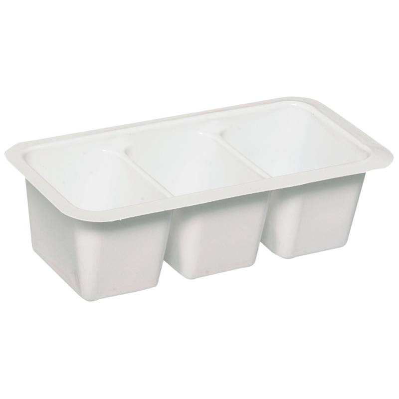 Plastbakke 3-rums hvid polystyren 75 ml til fødevarer