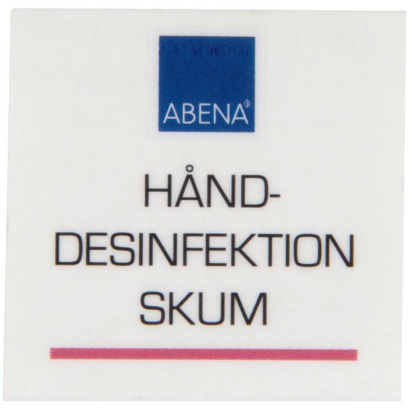 Label til dispenser 4x4cm skum hånddesinfektion rød