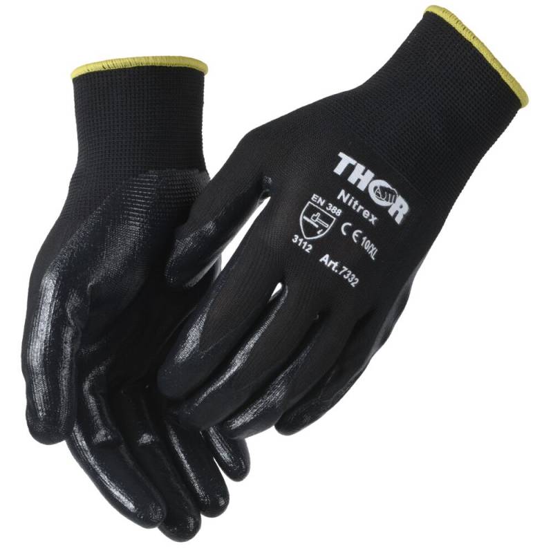 THOR Nitrex Fingerdyppet nitrilhandske Str.8 nitril/polyester ribkant sort