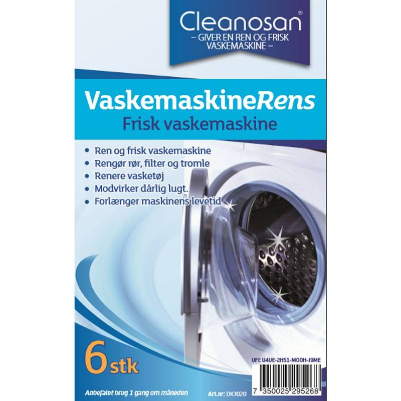 Cleanosan maskinafkalker til vaskemaskine med farve og parfume