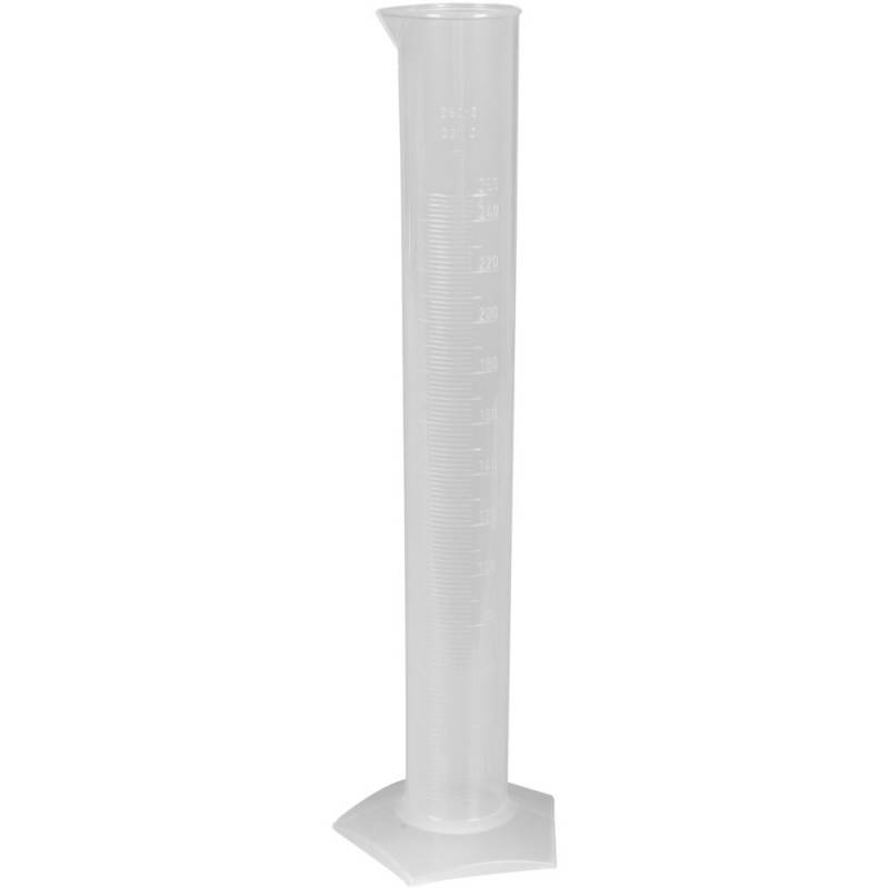 Målecylinder i plast, 250 ml. måleskala klasse b 6 kantet bund