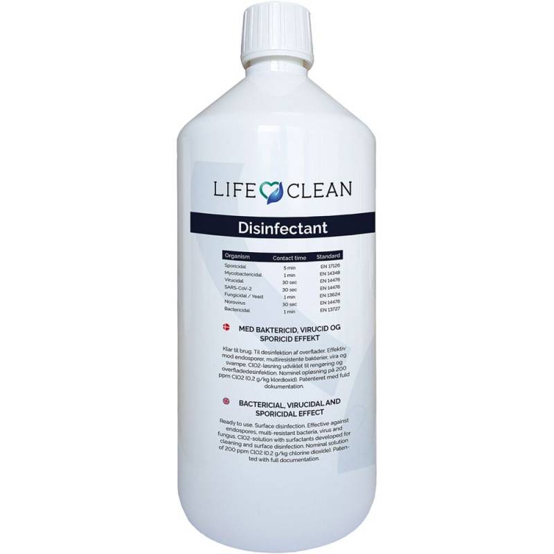 LifeClean overfladedesinfektion 1 liter uden klor farve og parfume