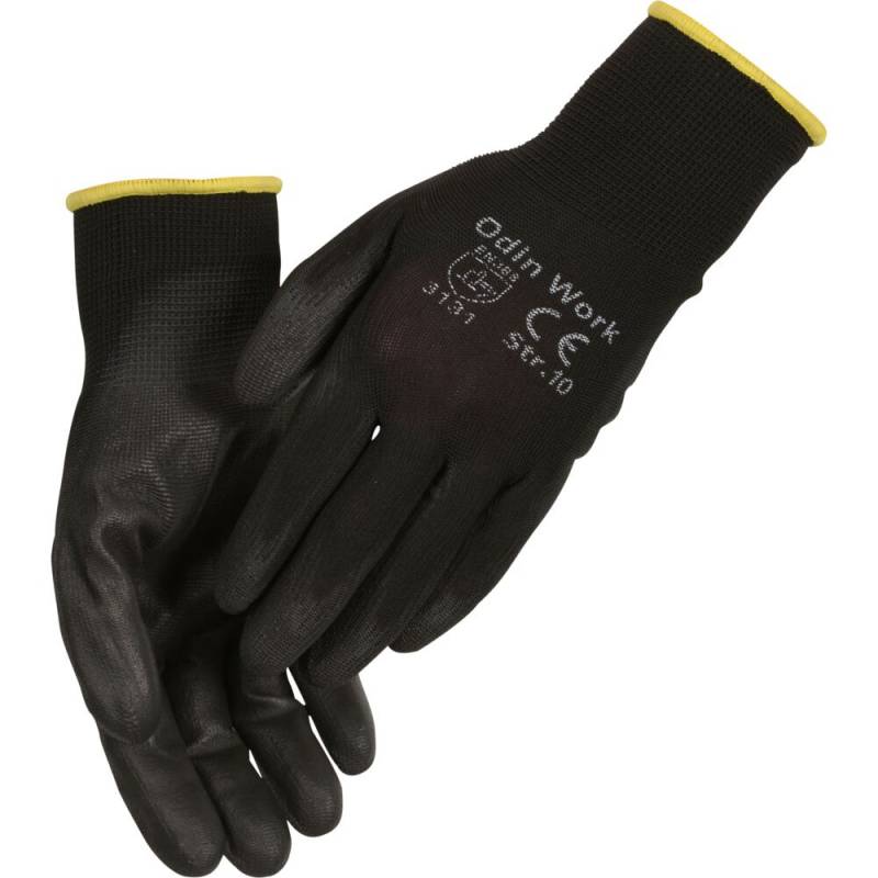 ODIN Work fingerdyppet PU handske str.6 PA/polyester ribkant sort