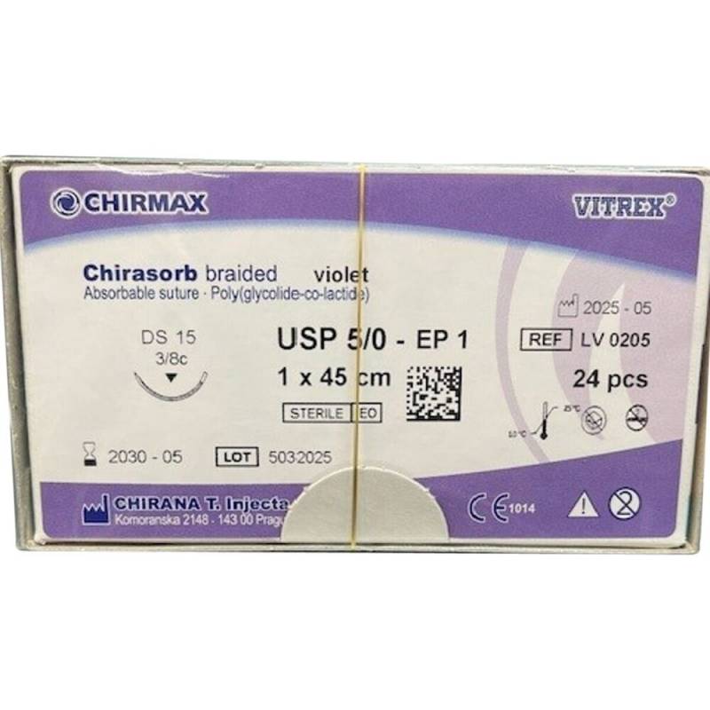 Chirasorb Sutur 45cm Polyglactin 910 USP 5/0, DS 15mm resorberbar violet steril engangs