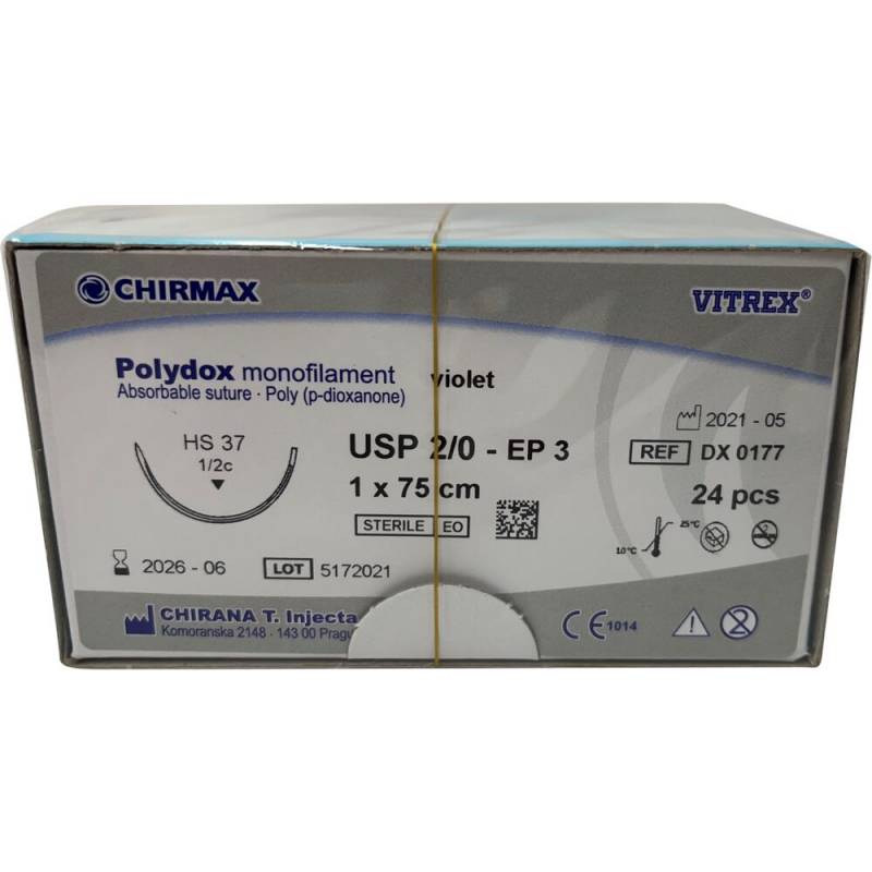 Polydox Sutur 75cm USP 2/0 HS 37mm resorberbar steril engangs violet