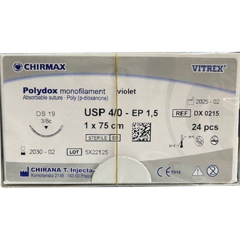 Polydox Sutur 75cm USP 4/0 DS 19mm resorberbar steril engangs violet