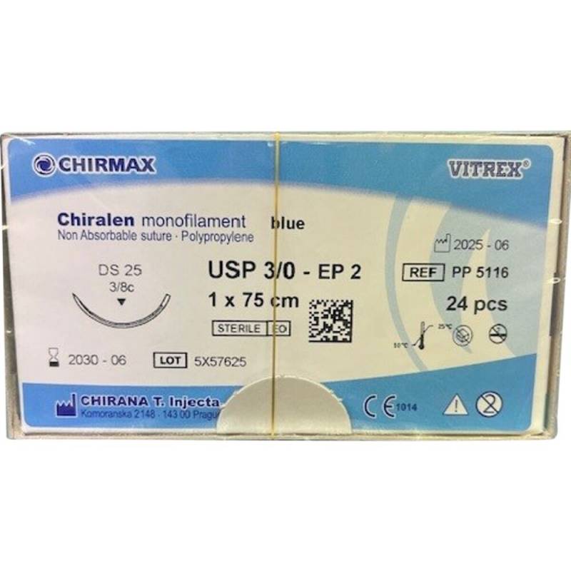 Chiralen monofilament sutur 3/0 bl&aring; 75cm &ndash; steril engangs