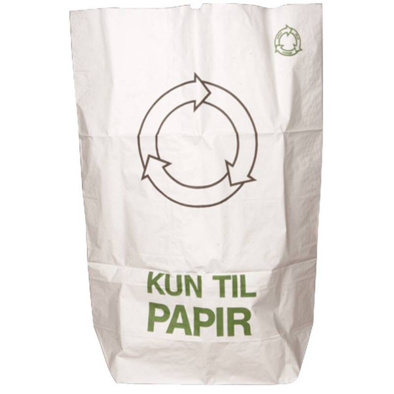 Papirsæk 1-lags 110 liter 70x95+25cm påtrykt "Kun til papir" hvid