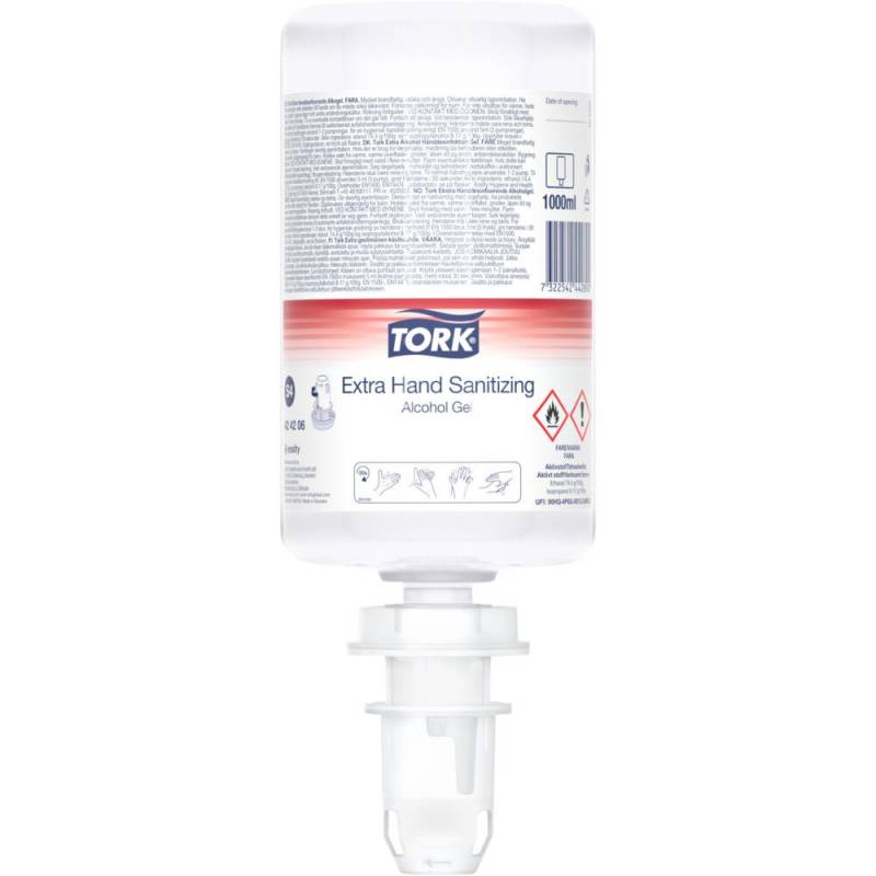 Tork Hånddesinfektionsgel 1000 ml S4 80% alkohol,1,0 ml pr. dosering